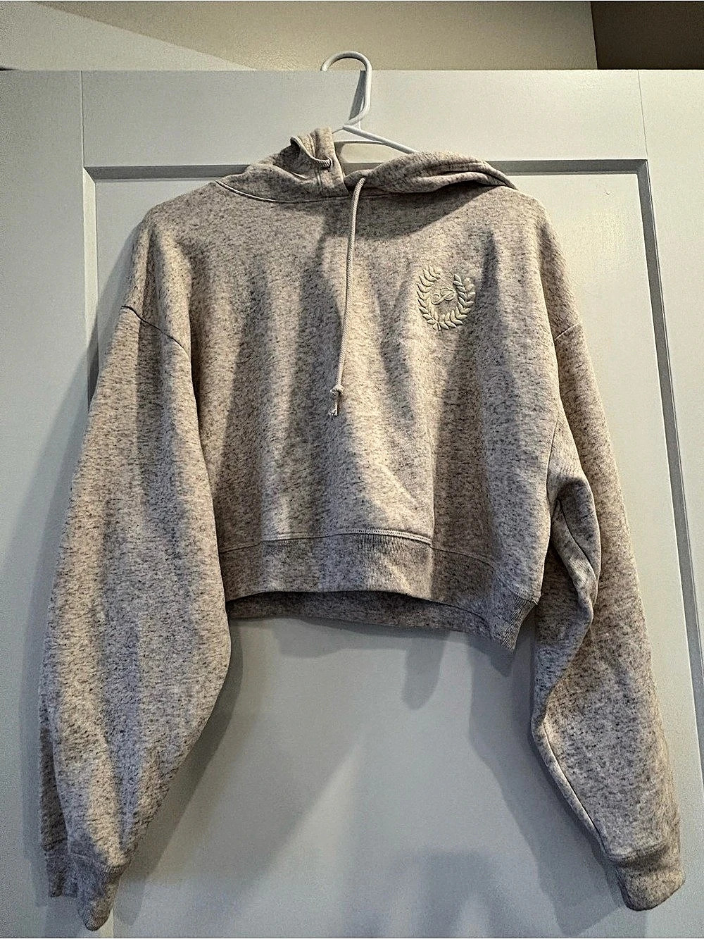 PINK Cropped Hoodie in Gray Size Small